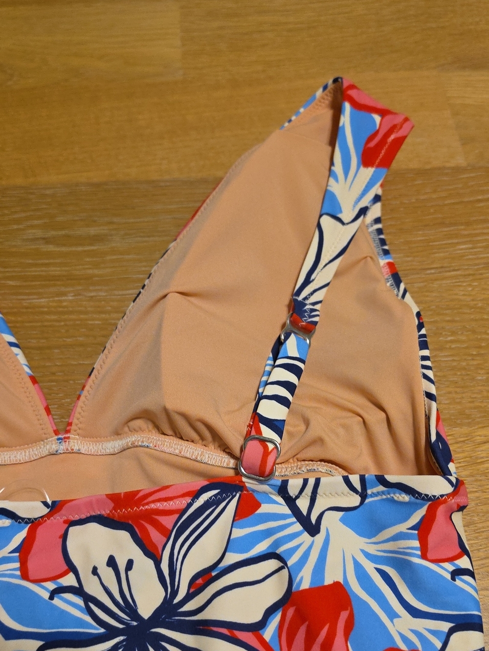 J. Crew RUCHED PLUNGING Floral  One-Piece in Coral, Blue & Cream SIZE L NEW - Picture 11 of 15